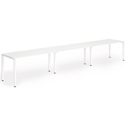 Impulse 3 Person Bench Desk, Side by Side, 3 x 1600mm (800mm Deep), White Frame, White