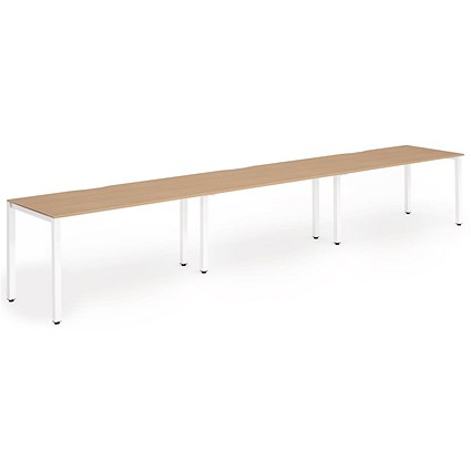 Impulse 3 Person Bench Desk, Side by Side, 3 x 1600mm (800mm Deep), White Frame, Beech