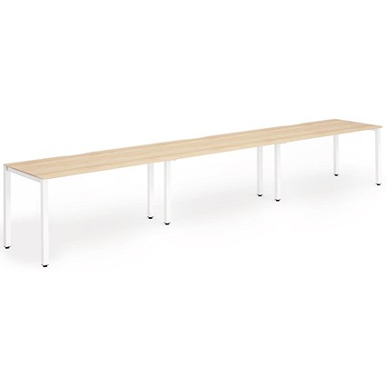 Impulse 3 Person Bench Desk, Side by Side, 3 x 1600mm (800mm Deep), White Frame, Maple