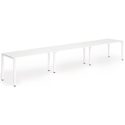 Evolve Plus 1400mm Single Row 3 Person Office Bench Desk White Top White Frame