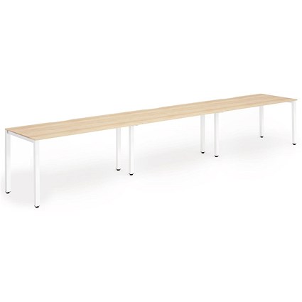 Evolve Plus 1400mm Single Row 3 Person Office Bench Desk Maple Top White Frame