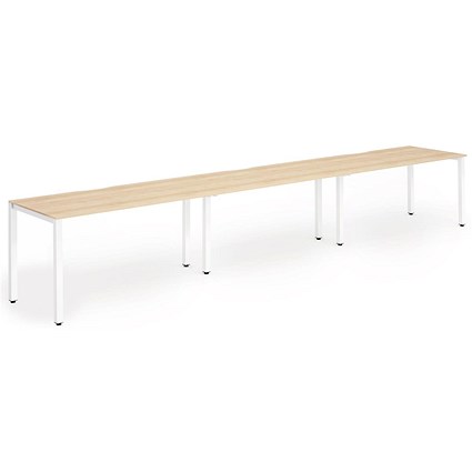 Impulse 3 Person Bench Desk, Side by Side, 3 x 1200mm (800mm Deep), White Frame, Maple
