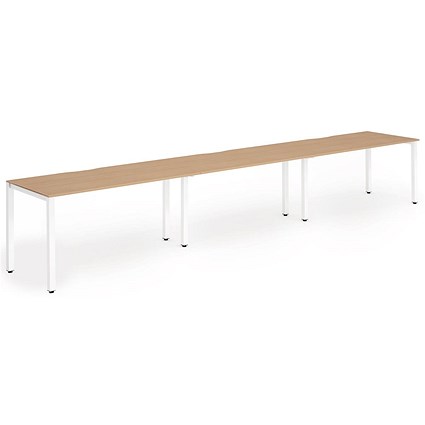 Impulse 3 Person Bench Desk, Side by Side, 3 x 1200mm (800mm Deep), White Frame, Oak