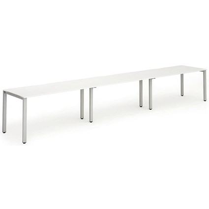 Evolve Plus 1600mm Single Row 3 Person Office Bench Desk White Top Silver Frame