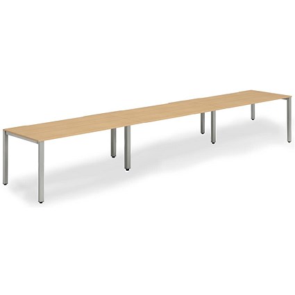 Impulse 3 Person Bench Desk, Side by Side, 3 x 1600mm (800mm Deep), Silver Frame, Beech