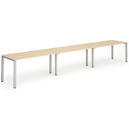 Evolve Plus 1600mm Single Row 3 Person Office Bench Desk Maple Top Silver Frame