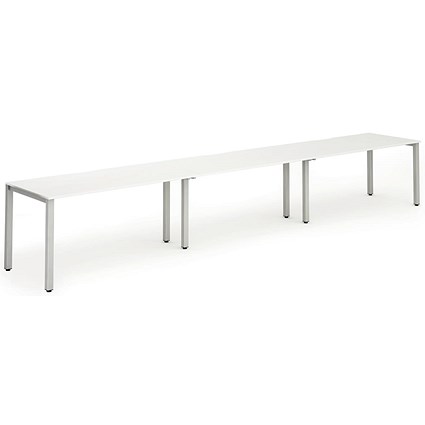 Evolve Plus 1400mm Single Row 3 Person Office Bench Desk White Top Silver Frame