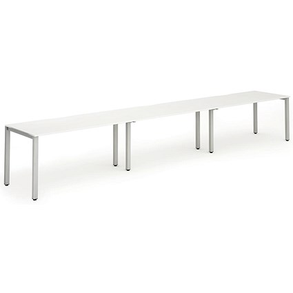 Evolve Plus 1200mm Single Row 3 Person Office Bench Desk White Top Silver Frame
