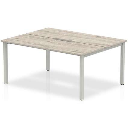 Evolve Plus 1200mm B2B 2 Person Office Bench Desk Grey Oak Top Silver Frame Evolve Plus 1200mm B2B 2 Person Office Bench Desk Grey Oak Top Silver Frame