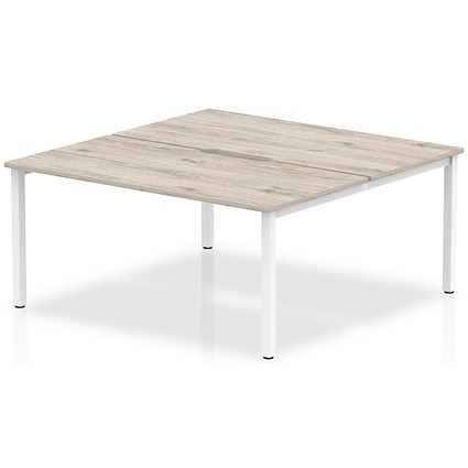 Impulse 2 Person Bench Desk, Back to Back, 2 x 1200mm (800mm Deep), White Frame, Grey Oak