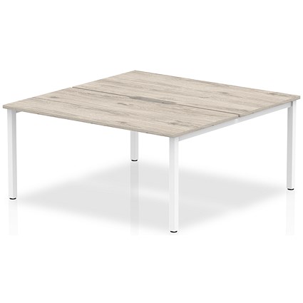 Evolve Plus 1400mm B2B 2 Person Office Bench Desk Grey Oak Top White Frame Evolve Plus 1400mm B2B 2 Person Office Bench Desk Grey Oak Top White Frame