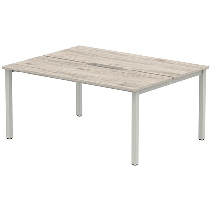 Impulse 2 Person Bench Desk, Back to Back, 2 x 1600mm (800mm Deep), Silver Frame, Grey Oak