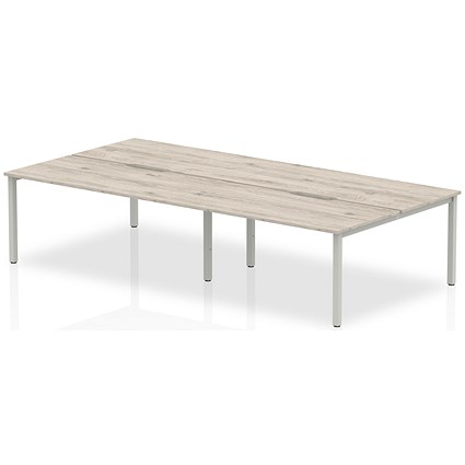 Evolve Plus 1400mm B2B 4 Person Office Bench Desk Grey Oak Top Silver Frame Evolve Plus 1400mm B2B 4 Person Office Bench Desk Grey Oak Top Silver Frame