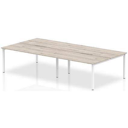 Impulse 4 Person Bench Desk, Back to Back, 4 x 1600mm (800mm Deep), White Frame, Grey Oak