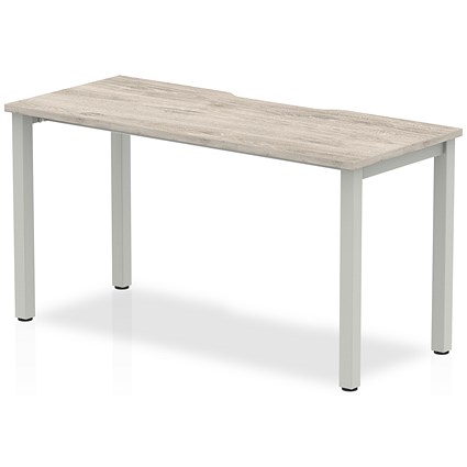Evolve Plus 1400mm Single Starter Office Bench Desk Grey Oak Top Silver Frame Evolve Plus 1400mm Single Starter Office Bench Desk Grey Oak Top Silver Frame