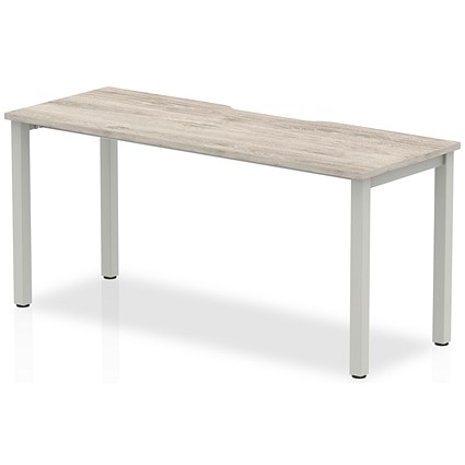 Evolve Plus 1600mm Single Starter Office Bench Desk Grey Oak Top Silver Frame Evolve Plus 1600mm Single Starter Office Bench Desk Grey Oak Top Silver Frame