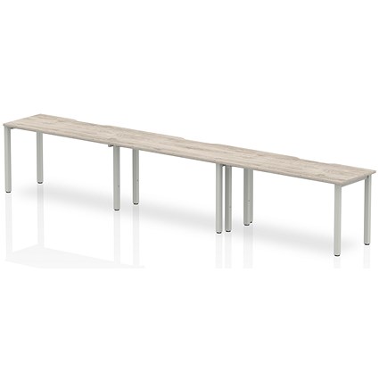 Evolve Plus 1400mm Single Row 3 Person Office Bench Desk Grey Oak Top Silver Frame Evolve Plus 1400mm Single Row 3 Person Office Bench Desk Grey Oak Top Silver Frame