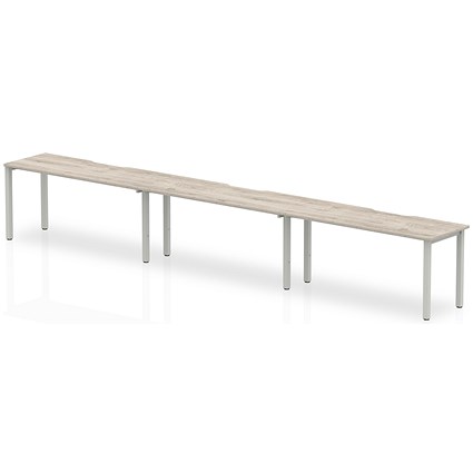 Evolve Plus 1600mm Single Row 3 Person Office Bench Desk Grey Oak Top Silver Frame