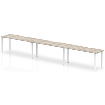 Evolve Plus 1600mm Single Row 3 Person Office Bench Desk Grey Oak Top White Frame