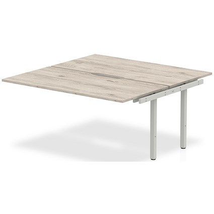 Impulse 2 Person Bench Desk Extension, Back to Back, 2 x 1400mm (800mm Deep), Silver Frame, Grey Oak