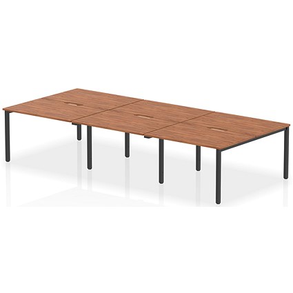 Evolve Plus 1200mm B2B 6 Person Office Bench Desk Walnut Top Black Frame