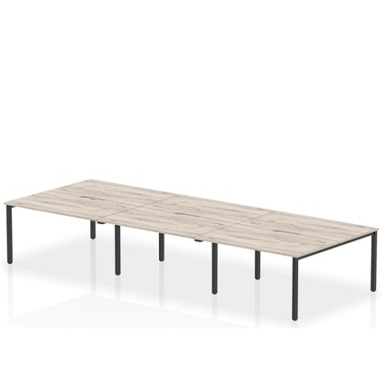 Evolve Plus 1400mm B2B 6 Person Office Bench Desk Grey Oak Top Black Frame