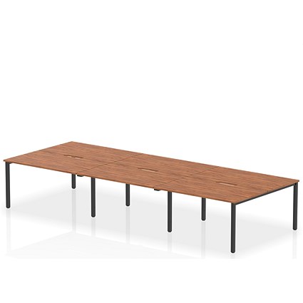 Evolve Plus 1400mm B2B 6 Person Office Bench Desk Walnut Top Black Frame