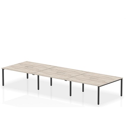 Evolve Plus 1600mm B2B 6 Person Office Bench Desk Grey Oak Top Black Frame
