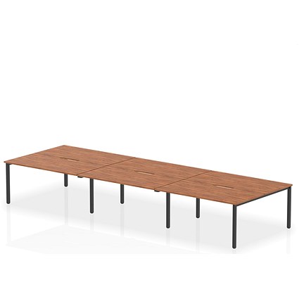 Evolve Plus 1600mm B2B 6 Person Office Bench Desk Walnut Top Black Frame