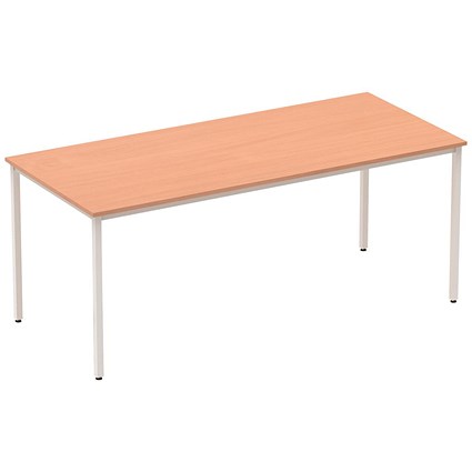 Impulse Rectangular Table, 1800mm, Beech, Silver Box Frame Leg