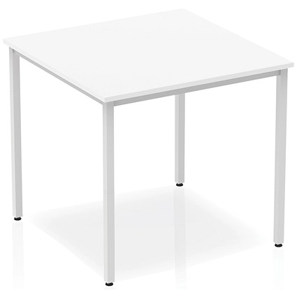 Impulse Square Table, 800mm, White, Silver Box Frame Leg | Paperstone