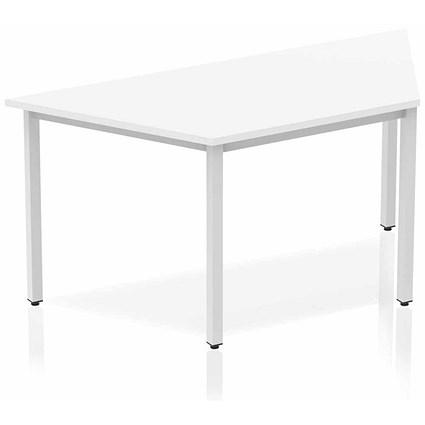 Impulse Trapezoidal Table, 1600mm, White, Silver Box Frame Leg