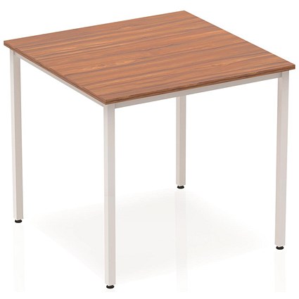 Impulse Square Table, 800mm, Walnut, Silver Box Frame Leg