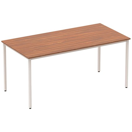 Impulse Rectangular Table, 1600mm, Walnut, Silver Box Frame Leg