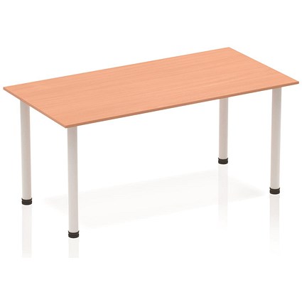 Impulse Rectangular Table, 1600mm, Beech, Silver Post Leg