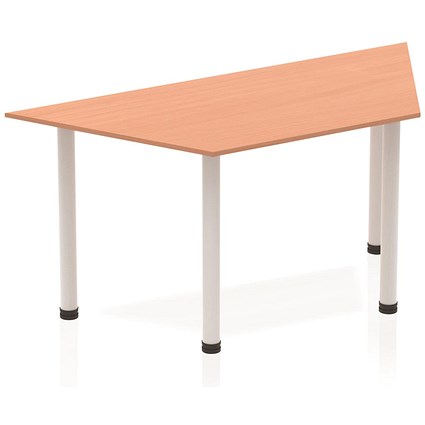 Impulse Trapezoidal Table, 1600mm, Beech, Silver Post Leg