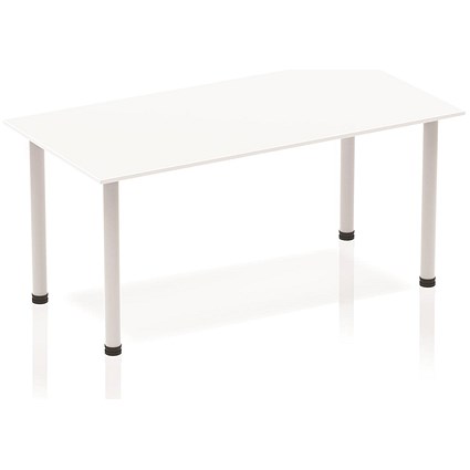 Impulse Rectangular Table, 1600mm, White, Silver Post Leg Impulse Rectangular Table, 1600mm, White, Silver Post Leg