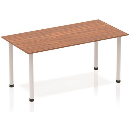 Impulse Rectangular Table, 1600mm, Walnut, Silver Post Leg