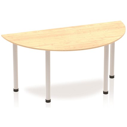 Impulse Semi-circular Table, 1600mm, Maple, Silver Post Leg