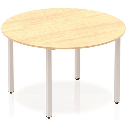 Impulse Circular Table, 1200mm, Maple, Silver Box Frame Leg