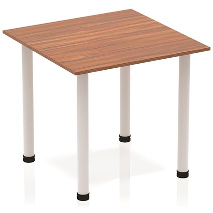 Impulse Square Table, 800mm, Walnut, Silver Post Leg