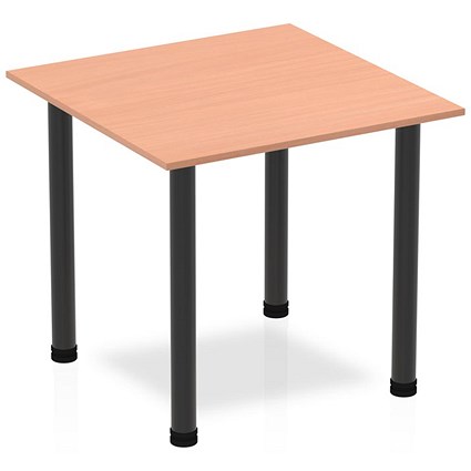 Impulse 800mm Square Table, Beech, Black Post Leg