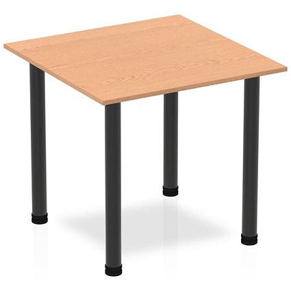 Impulse 800mm Square Table, Oak, Black Post Leg