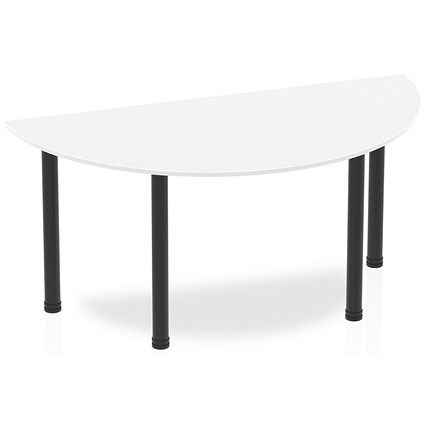 Impulse 1600mm Semi-circular Table, White, Black Post Leg