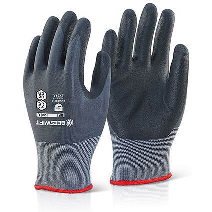 Beeswift Nitrile Pu Mix Coated Gloves, Black & Grey, Small
