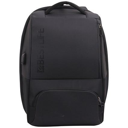 BestLife Neoton Laptop Backpack with USB Connector, For up to 15.6 Inch Laptops, Black