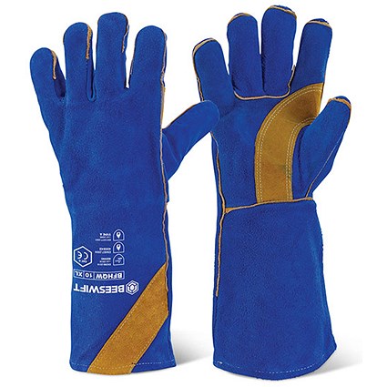 Beeswift Cat2 Hq 16” Welders Gauntlet, Blue & Gold, Pack of 10