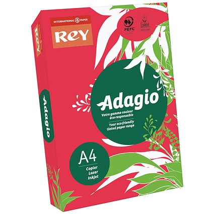 Adagio Coloured Card - Intense Red, A4, 160gsm, Ream (250 Sheets)