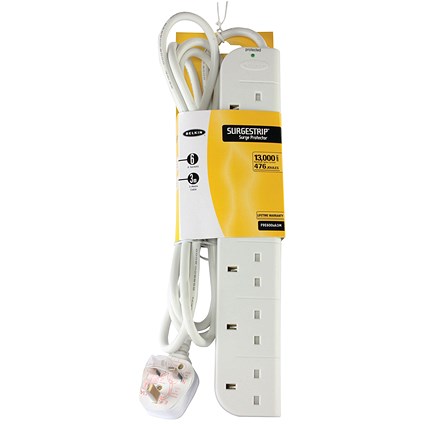 Belkin Surge Protected Power Extension Lead, 6 Sockets, 3m Lead, White