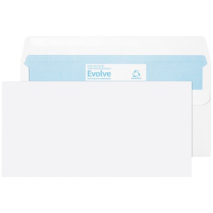 Evolve DL Recycled Wallet Envelopes, Self Seal, 90gsm, White, Pack of 1000